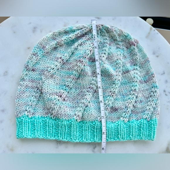 Handcrafted Knit Spiral Slouchy Beanie - Teal Marled - Picture 5 of 7